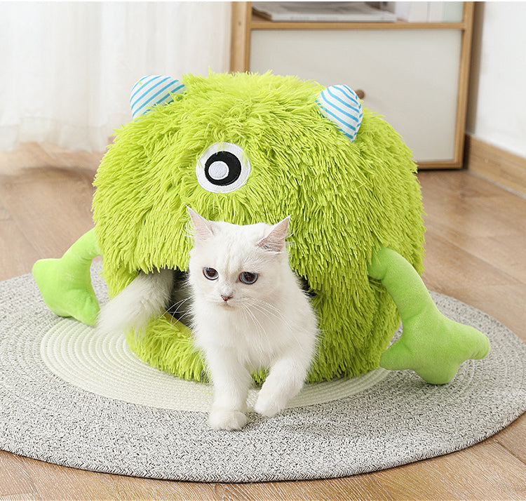 HKM-3633981 Fluffy Round Cat Bed for Indoor Cats - Soft Plush Cushion, Non-Slip, Self-Warming, Machine Washable