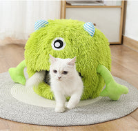 HKM-3633981 Fluffy Round Cat Bed for Indoor Cats - Soft Plush Cushion, Non-Slip, Self-Warming, Machine Washable
