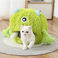 HKM-3633981 Fluffy Round Cat Bed for Indoor Cats - Soft Plush Cushion, Non-Slip, Self-Warming, Machine Washable