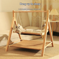 HKM-3634109 Double-Layer Universal Wooden Cat Hammock Nest for All Seasons - Sisal Material, 65CM x 57CM x 69CM