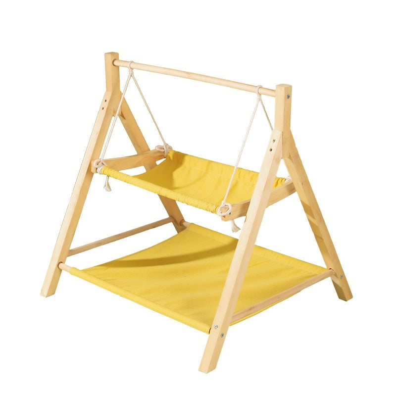 HKM-3634109 Double-Layer Universal Wooden Cat Hammock Nest for All Seasons - Sisal Material, 65CM x 57CM x 69CM