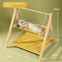 HKM-3634109 Double-Layer Universal Wooden Cat Hammock Nest for All Seasons - Sisal Material, 65CM x 57CM x 69CM