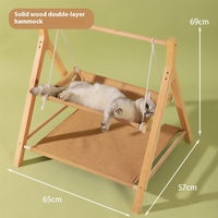 HKM-3634109 Double-Layer Universal Wooden Cat Hammock Nest for All Seasons - Sisal Material, 65CM x 57CM x 69CM