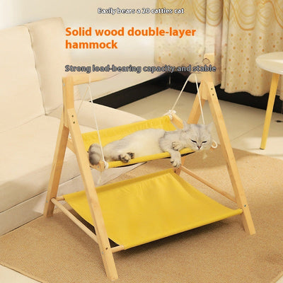 HKM-3634109 Double-Layer Universal Wooden Cat Hammock Nest for All Seasons - Sisal Material, 65CM x 57CM x 69CM