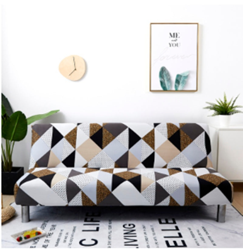 HKM-363603 Elastic Armless Sofa Cover in Plant and Stripe Patterns, Simple and Modern Design, Fits 150-190cm Sofas