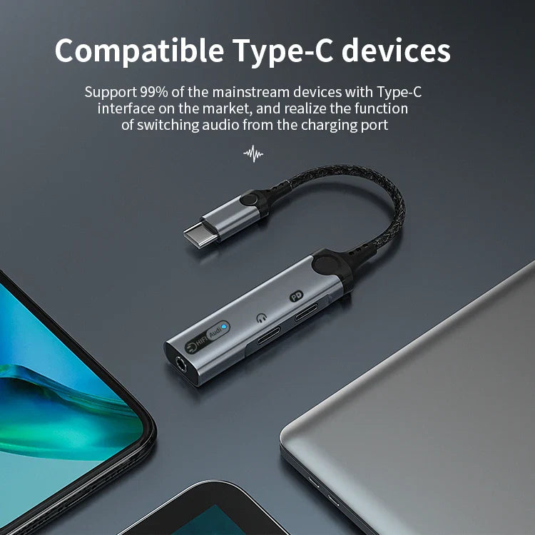 HKM-363603 Type C to 3.5mm AUX Headset Adapter Splitter for Audio and Charging Compatibility with iPhone 15 and Samsung Devices