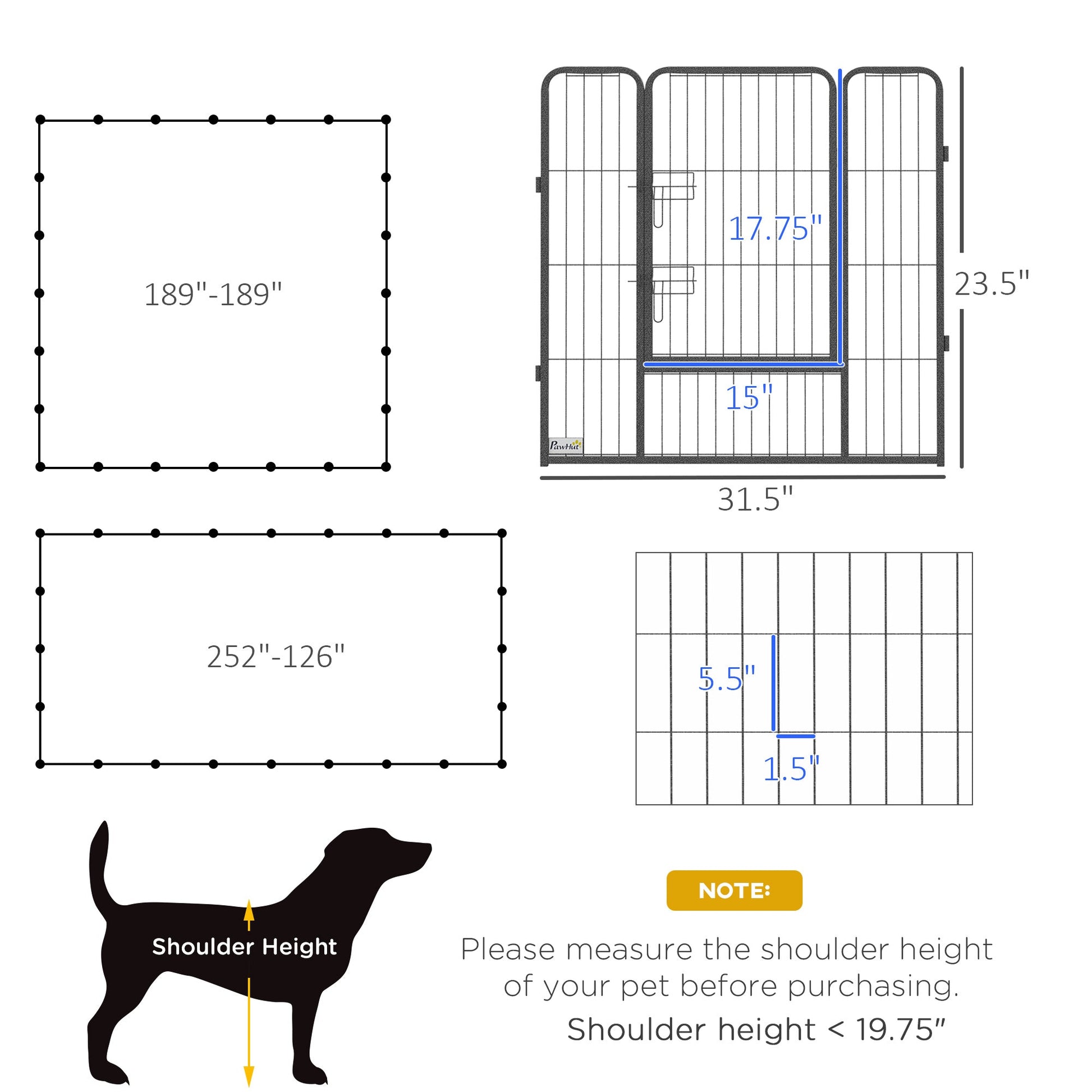 HKM-3636157 24-Panel Portable Dog Playpen with Lockable Doors, Suitable for Small and Medium Dogs