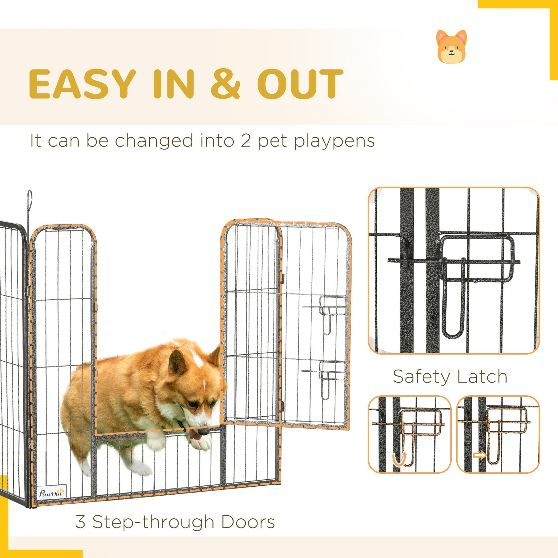 HKM-3636157 24-Panel Portable Dog Playpen with Lockable Doors, Suitable for Small and Medium Dogs