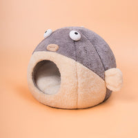 HKM-3636541 Cozy All-Season Cat House with Velvet Pufferfish Nest Pad