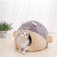 HKM-3636541 Cozy All-Season Cat House with Velvet Pufferfish Nest Pad