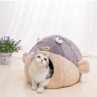 HKM-3636541 Cozy All-Season Cat House with Velvet Pufferfish Nest Pad