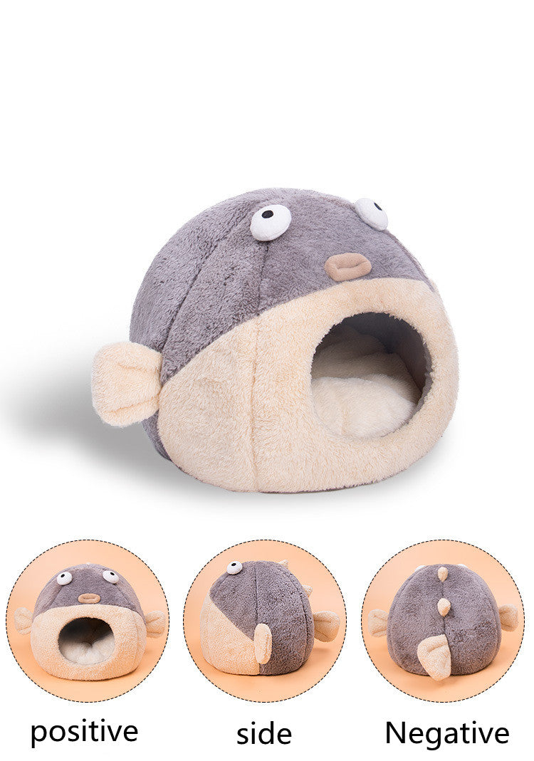 HKM-3636541 Cozy All-Season Cat House with Velvet Pufferfish Nest Pad