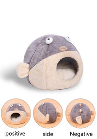 HKM-3636541 Cozy All-Season Cat House with Velvet Pufferfish Nest Pad
