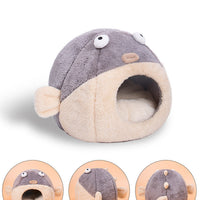 HKM-3636541 Cozy All-Season Cat House with Velvet Pufferfish Nest Pad