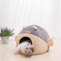 HKM-3636541 Cozy All-Season Cat House with Velvet Pufferfish Nest Pad