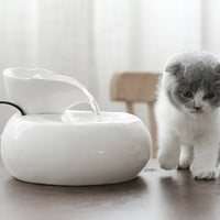 HKM-3638333 Ceramic Automatic Cat Water Dispenser with Filtration System - White and Pink