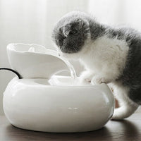 HKM-3638333 Ceramic Automatic Cat Water Dispenser with Filtration System - White and Pink