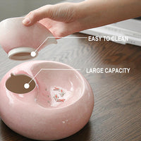 HKM-3638333 Ceramic Automatic Cat Water Dispenser with Filtration System - White and Pink