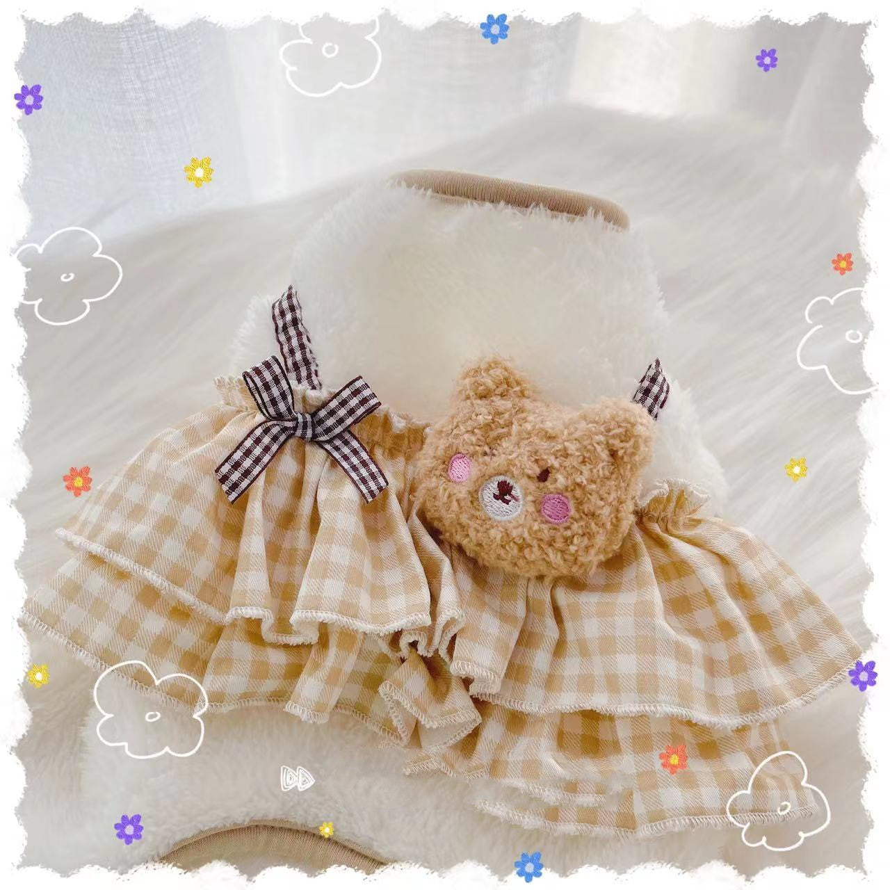 HKM-3638845 Cozy Cartoon Coffee Bear Dog Outfit in Coral Fleece for All Sizes