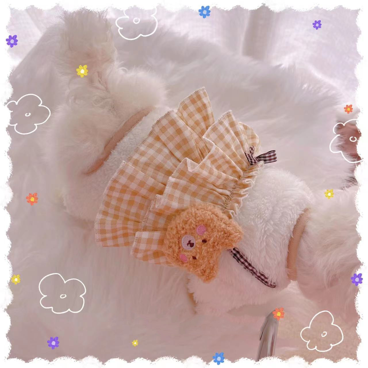 HKM-3638845 Cozy Cartoon Coffee Bear Dog Outfit in Coral Fleece for All Sizes