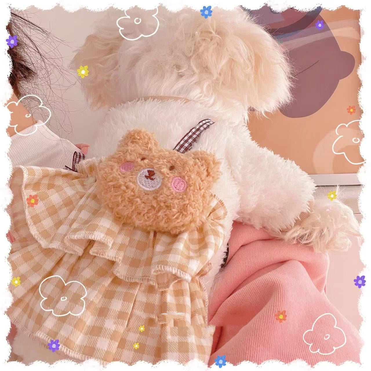 HKM-3638845 Cozy Cartoon Coffee Bear Dog Outfit in Coral Fleece for All Sizes
