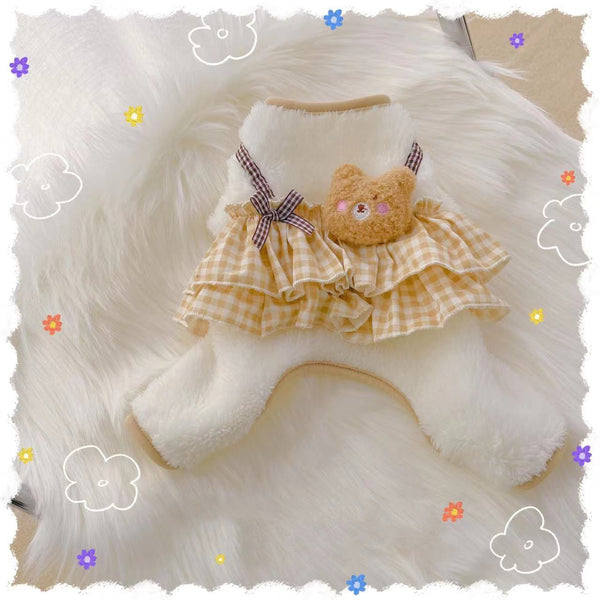 HKM-3638845 Cozy Cartoon Coffee Bear Dog Outfit in Coral Fleece for All Sizes