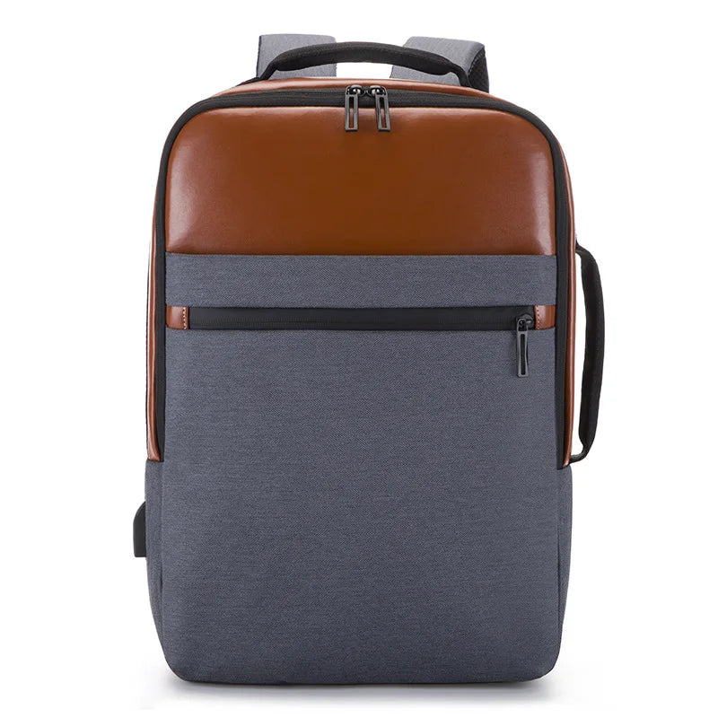 HKM-363923 USB Charging Nylon Laptop Black Backpack for Students, Multi-Compartment Computer Rucksack