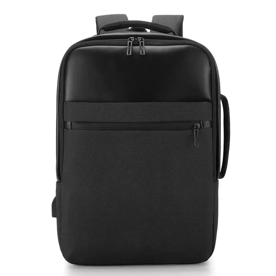 HKM-363923 USB Charging Nylon Laptop Black Backpack for Students, Multi-Compartment Computer Rucksack