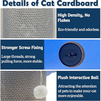 HKM-3639741 Cat Corner Scratcher with Hanging Ball - Vertical Cardboard Scratching Pad for Cats, Durable and Space-Saving Design