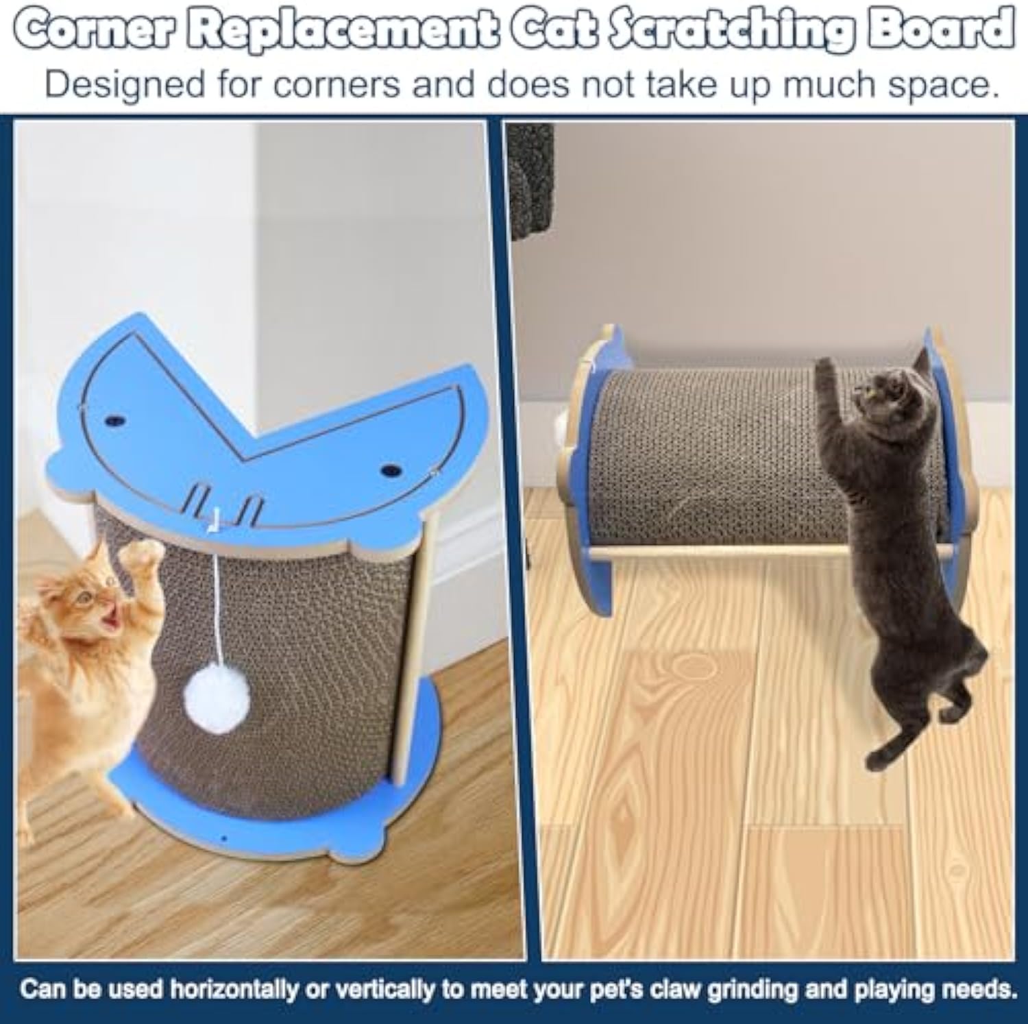 HKM-3639741 Cat Corner Scratcher with Hanging Ball - Vertical Cardboard Scratching Pad for Cats, Durable and Space-Saving Design