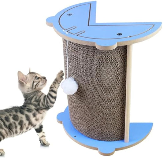 HKM-3639741 Cat Corner Scratcher with Hanging Ball - Vertical Cardboard Scratching Pad for Cats, Durable and Space-Saving Design