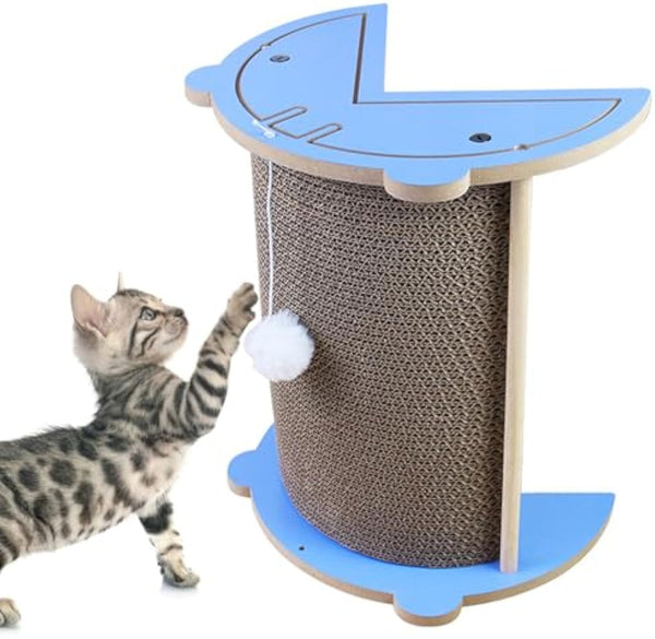 HKM-3639741 Cat Corner Scratcher with Hanging Ball - Vertical Cardboard Scratching Pad for Cats, Durable and Space-Saving Design