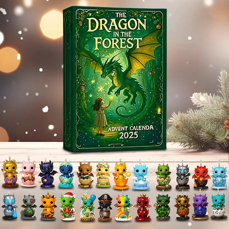 HKM-363987 Forest Dragon Advent Calendar - Festive Acrylic Countdown to Christmas, 26x18x3cm