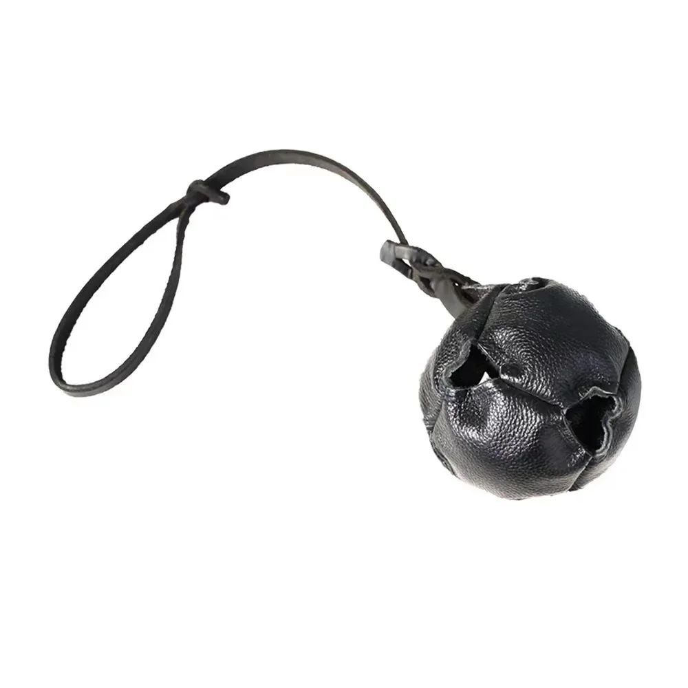 HKM-3640893 Leather Dog Training Bite Ball Toy with Handle for Tug and Fetch Play