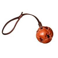 HKM-3640893 Leather Dog Training Bite Ball Toy with Handle for Tug and Fetch Play
