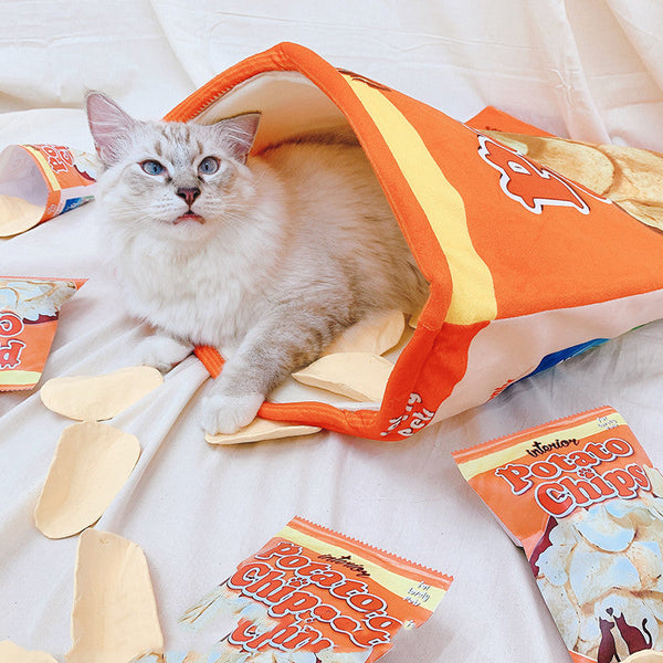 HKM-3642301 Soft Potato Chip Bag Cat and Dog Bed, Cotton, Orange, 56x66cm