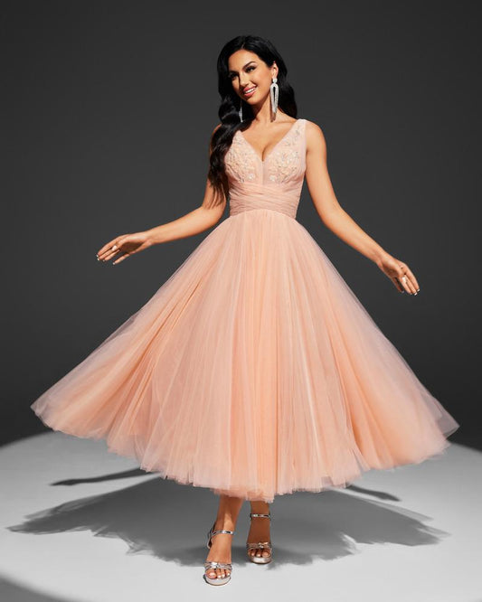 HKM-364243 Elegant Orange Evening Dress with Timeless Design and Flattering Fit