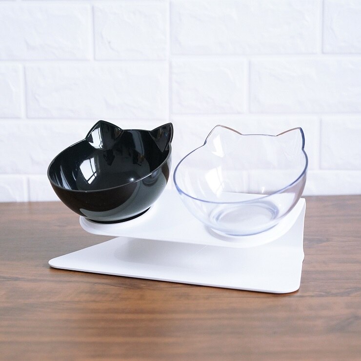 HKM-3644221 Elevated Non-Slip Double Cat Bowl with 15¡ã Tilted Stand for Enhanced Neck Comfort