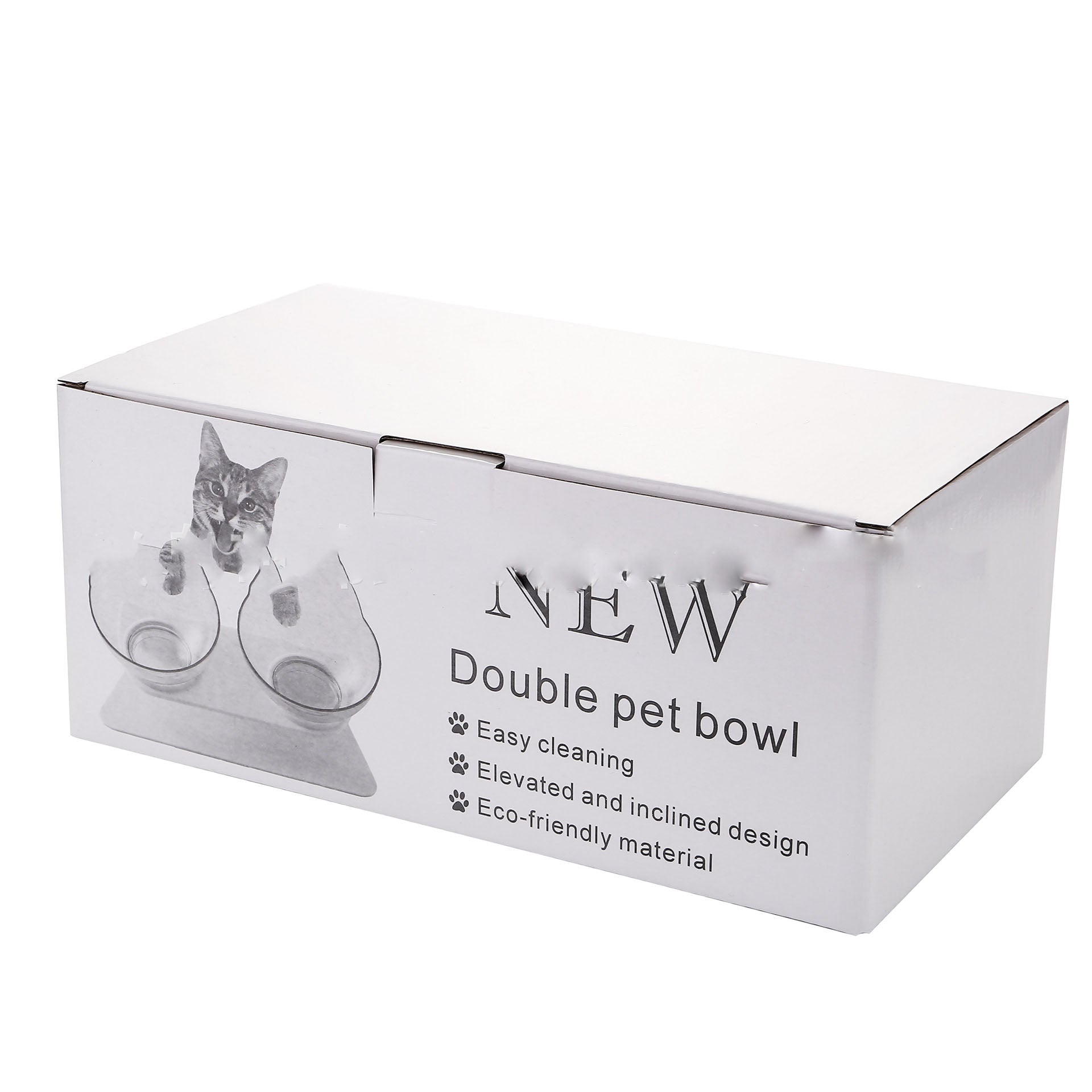 HKM-3644221 Elevated Non-Slip Double Cat Bowl with 15¡ã Tilted Stand for Enhanced Neck Comfort