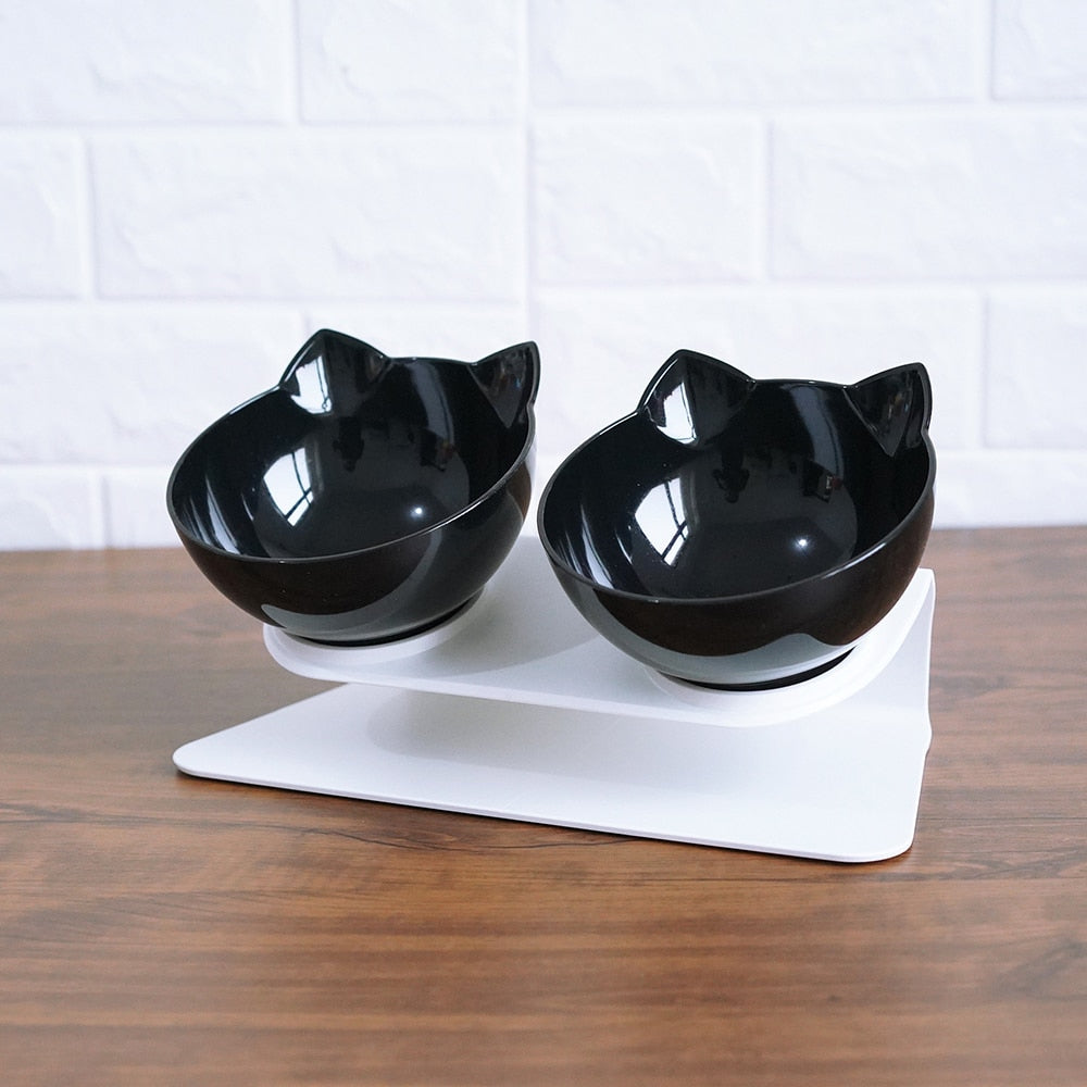HKM-3644221 Elevated Non-Slip Double Cat Bowl with 15¡ã Tilted Stand for Enhanced Neck Comfort