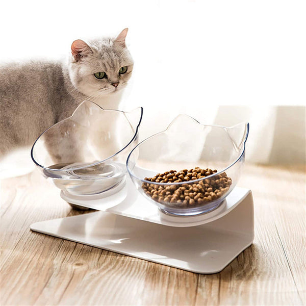 HKM-3644221 Elevated Non-Slip Double Cat Bowl with 15¡ã Tilted Stand for Enhanced Neck Comfort
