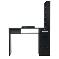 HKM-364563 Customised Nail Manicure Table with Glass Drawers and Shelves for Salon Use