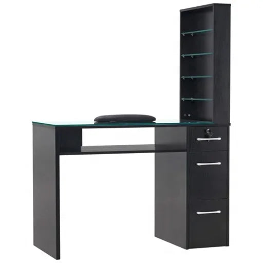HKM-364563 Customised Nail Manicure Table with Glass Drawers and Shelves for Salon Use