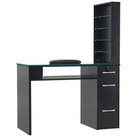 HKM-364563 Customised Nail Manicure Table with Glass Drawers and Shelves for Salon Use