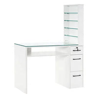 HKM-364563 Customised Nail Manicure Table with Glass Drawers and Shelves for Salon Use