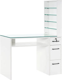 HKM-364563 Customised Nail Manicure Table with Glass Drawers and Shelves for Salon Use