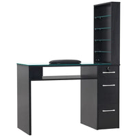 HKM-364563 Customised Nail Manicure Table with Glass Drawers and Shelves for Salon Use