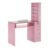 HKM-364563 Customised Nail Manicure Table with Glass Drawers and Shelves for Salon Use