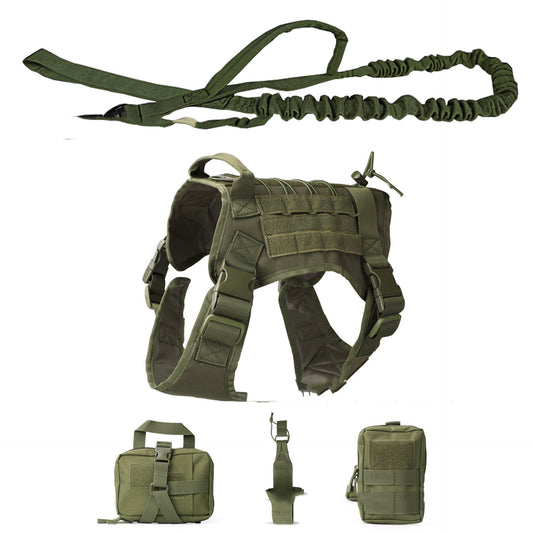 HKM-3647293 Tactical Outdoor Dog Vest Suit with Strap, Rope, Kettle Bag, Ambulance Bag, and Backpack