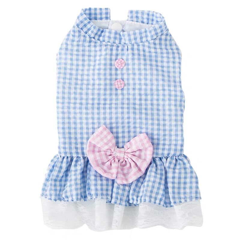 HKM-3648573 Summer Princess Dress for Small Dogs in Blue and Pink - Lightweight Polyester, Multiple Sizes Available
